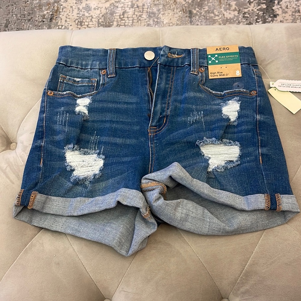 blue jean ripped shorts